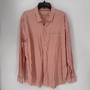 Tommy Bahama Button Down Mens XXL Orange Good Cotton Silk Striped Long Sleeve